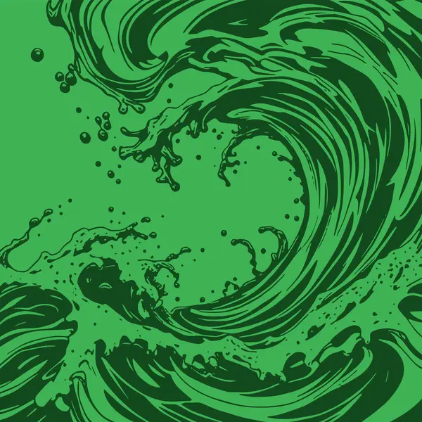 Okyanus dalgası illüstrasyon vektör sanatı. Tek renkli sanatta denizin büyük dalgaları.