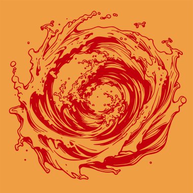 Okyanus dalgası illüstrasyon vektör sanatı. Tek renkli sanatta denizin büyük dalgaları.