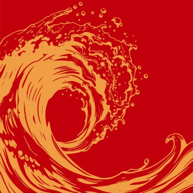 Okyanus dalgası illüstrasyon vektör sanatı. Tek renkli sanatta denizin büyük dalgaları.