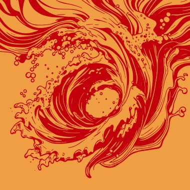 Okyanus dalgası illüstrasyon vektör sanatı. Tek renkli sanatta denizin büyük dalgaları.