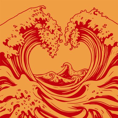 Okyanus dalgası illüstrasyon vektör sanatı. Tek renkli sanatta denizin büyük dalgaları.