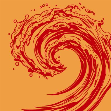 Okyanus dalgası illüstrasyon vektör sanatı. Tek renkli sanatta denizin büyük dalgaları.