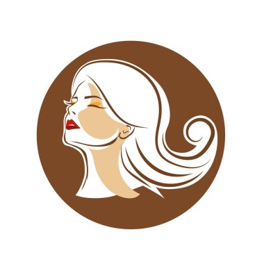 Saç ve güzellikle ilgili logo ya da ilgili herhangi bir grafik amaç için süs rozeti şekilli kadın profili çizimi.