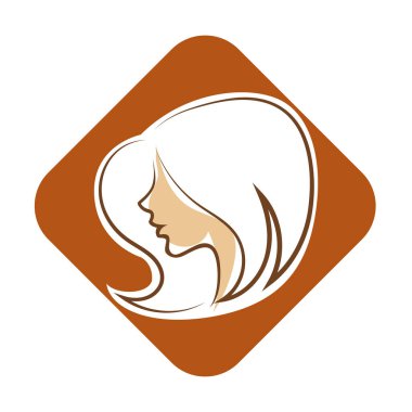 Saç ve güzellikle ilgili logo ya da ilgili herhangi bir grafik amaç için süs rozeti şekilli kadın profili çizimi.