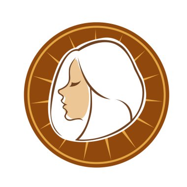 Saç ve güzellikle ilgili logo ya da ilgili herhangi bir grafik amaç için süs rozeti şekilli kadın profili çizimi.