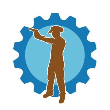 Bir kovboyun silueti tabancasını taşıyor. Atış pozisyonunda kovboy kostümü giyen bir adamın silueti..