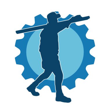 Tahta taşıyan bir erkek işçinin silueti.