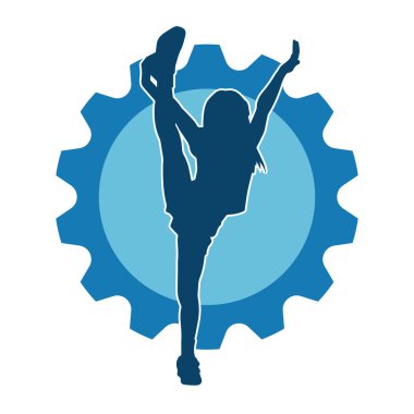 Hareketli bir kadın dansçının silueti. Dans eden zayıf bir kadının silueti..