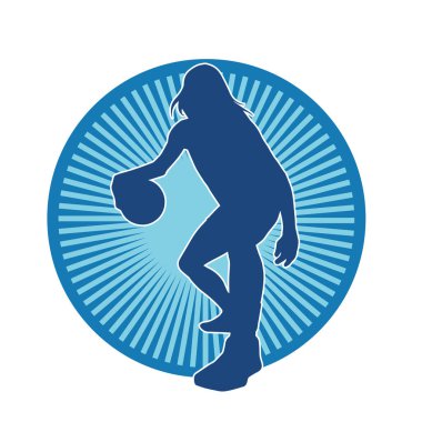 Basket oyuncusunun silueti hareket halinde. Kadın bir basket atleti silueti..