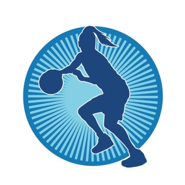 Basket oyuncusunun silueti hareket halinde. Kadın bir basket atleti silueti..