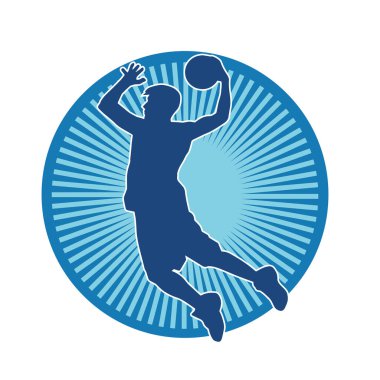 Basket oyuncusunun silueti hareket halinde. Bir erkek basket topu atleti silueti..