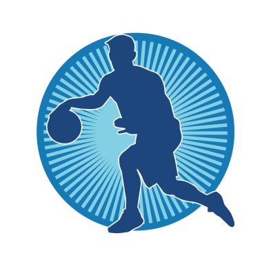 Basket oyuncusunun silueti hareket halinde. Bir erkek basket topu atleti silueti..