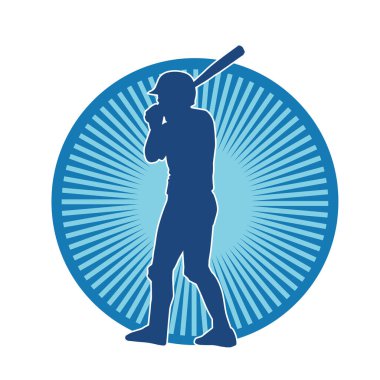 Hareketli bir erkek beyzbol oyuncusunun silueti. Vurucu olarak beyzbol oynayan bir adamın silueti..