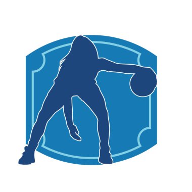 Basket oyuncusunun silueti hareket halinde. Kadın bir basket atleti silueti..
