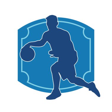Basket oyuncusunun silueti hareket halinde. Bir erkek basket topu atleti silueti..