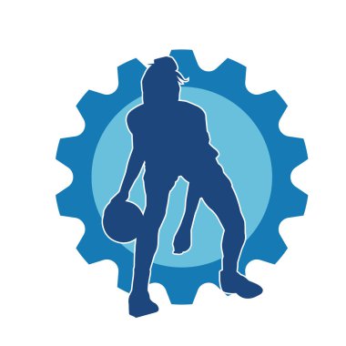 Basket oyuncusunun silueti hareket halinde. Kadın bir basket atleti silueti..