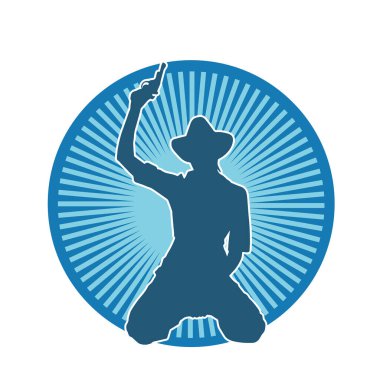 Kovboy kostümü giymiş bir kadın modelin silueti. Silah taşıyan bir kovboy kız silueti..