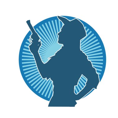 Kovboy kostümü giymiş bir kadın modelin silueti. Silah taşıyan bir kovboy kız silueti..