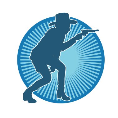 Kovboy kostümü giymiş bir kadın modelin silueti. Silah taşıyan bir kovboy kız silueti..