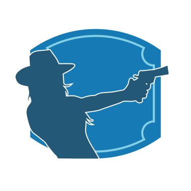 Kovboy kostümü giymiş bir kadın modelin silueti. Silah taşıyan bir kovboy kız silueti..