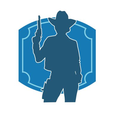 Kovboy kostümü giymiş bir kadın modelin silueti. Silah taşıyan bir kovboy kız silueti..