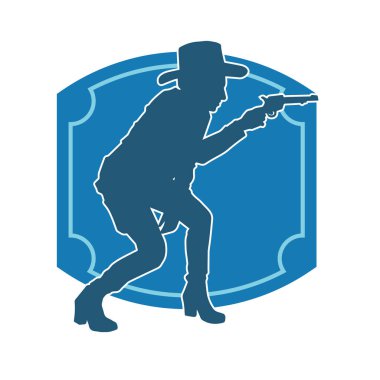 Kovboy kostümü giymiş bir kadın modelin silueti. Silah taşıyan bir kovboy kız silueti..