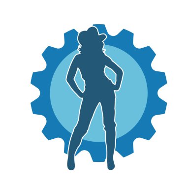 Kovboy kostümü giymiş bir kadın modelin silueti. Poz vermiş bir kovboy kızın silueti..