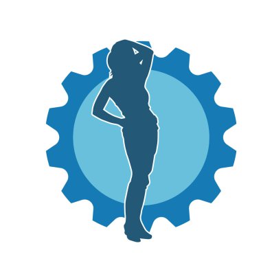 Kovboy kostümü giymiş bir kadın modelin silueti. Poz vermiş bir kovboy kızın silueti..