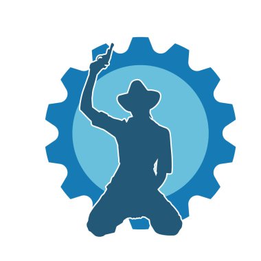 Kovboy kostümü giymiş bir kadın modelin silueti. Silah taşıyan bir kovboy kız silueti..