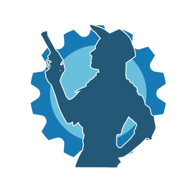 Kovboy kostümü giymiş bir kadın modelin silueti. Silah taşıyan bir kovboy kız silueti..