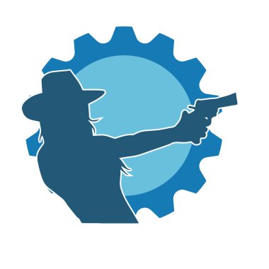 Kovboy kostümü giymiş bir kadın modelin silueti. Silah taşıyan bir kovboy kız silueti..