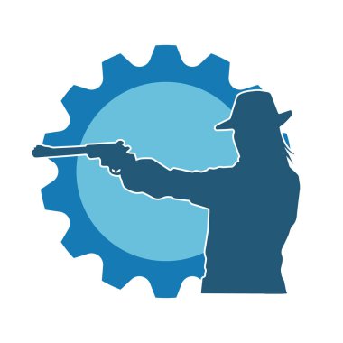 Kovboy kostümü giymiş bir kadın modelin silueti. Silah taşıyan bir kovboy kız silueti..