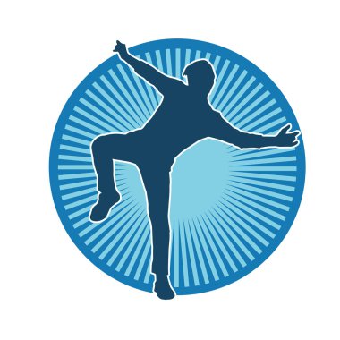 Hareket halindeki bir erkek dansçının silueti. Dans eden zayıf bir adamın silueti..