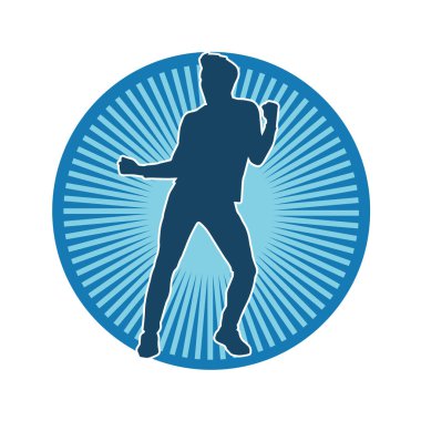 Hareket halindeki bir erkek dansçının silueti. Dans eden zayıf bir adamın silueti..