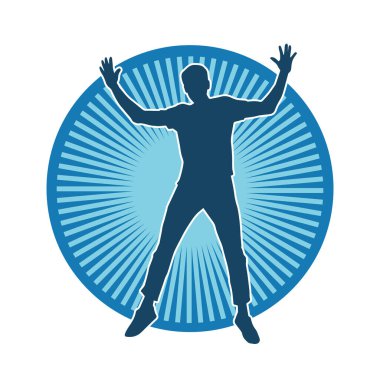 Hareket halindeki bir erkek dansçının silueti. Dans eden zayıf bir adamın silueti..