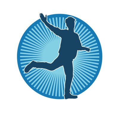 Hareket halindeki bir erkek dansçının silueti. Dans eden zayıf bir adamın silueti..