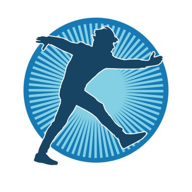 Hareket halindeki bir erkek dansçının silueti. Dans eden zayıf bir adamın silueti..