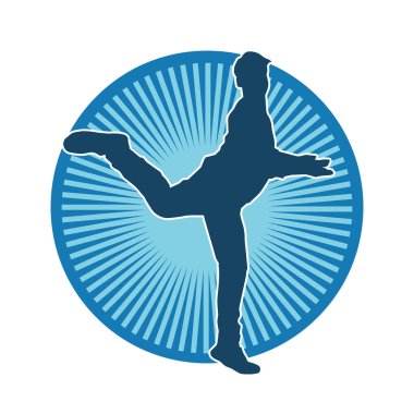 Hareket halindeki bir erkek dansçının silueti. Dans eden zayıf bir adamın silueti..