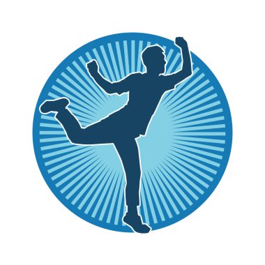 Hareket halindeki bir erkek dansçının silueti. Dans eden zayıf bir adamın silueti..