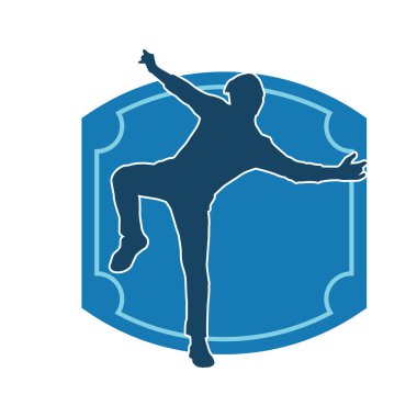 Hareket halindeki bir erkek dansçının silueti. Dans eden zayıf bir adamın silueti..