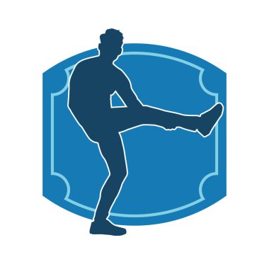 Hareket halindeki bir erkek dansçının silueti. Dans eden zayıf bir adamın silueti..