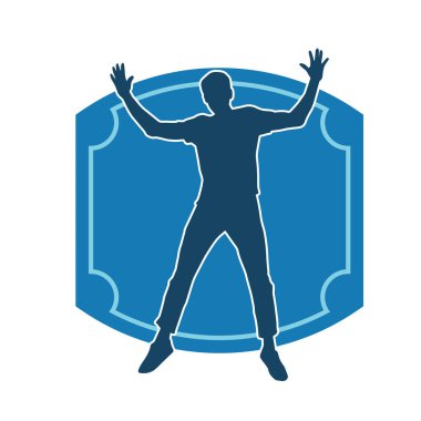 Hareket halindeki bir erkek dansçının silueti. Dans eden zayıf bir adamın silueti..