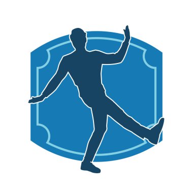 Hareket halindeki bir erkek dansçının silueti. Dans eden zayıf bir adamın silueti..