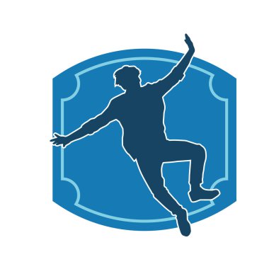 Hareket halindeki bir erkek dansçının silueti. Dans eden zayıf bir adamın silueti..