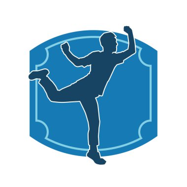 Hareket halindeki bir erkek dansçının silueti. Dans eden zayıf bir adamın silueti..