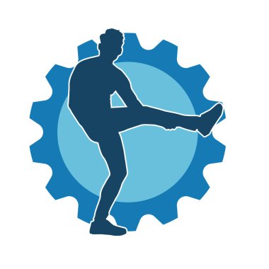 Hareket halindeki bir erkek dansçının silueti. Dans eden zayıf bir adamın silueti..