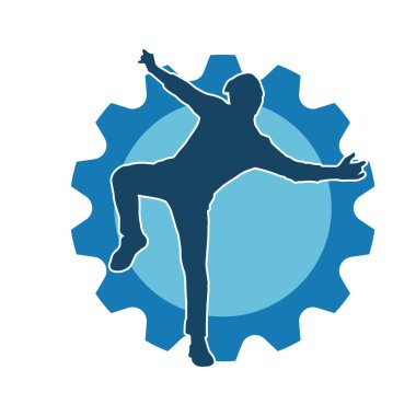 Hareket halindeki bir erkek dansçının silueti. Dans eden zayıf bir adamın silueti..