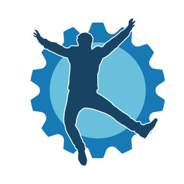 Hareket halindeki bir erkek dansçının silueti. Dans eden zayıf bir adamın silueti..