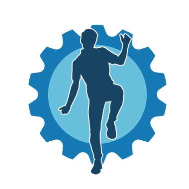 Hareket halindeki bir erkek dansçının silueti. Dans eden zayıf bir adamın silueti..