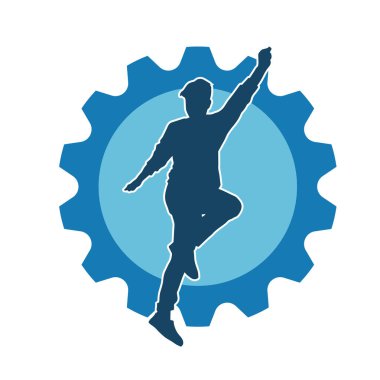 Hareket halindeki bir erkek dansçının silueti. Dans eden zayıf bir adamın silueti..